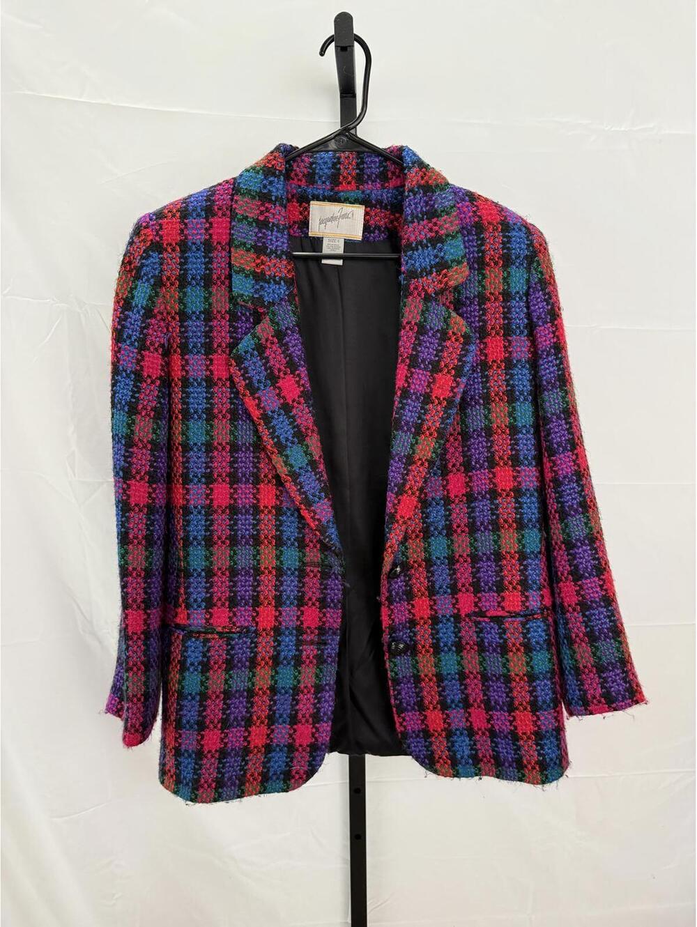 Jacqueline Ferrar Women's Multicolor Plaid Blazer Size 4 Small Vintage